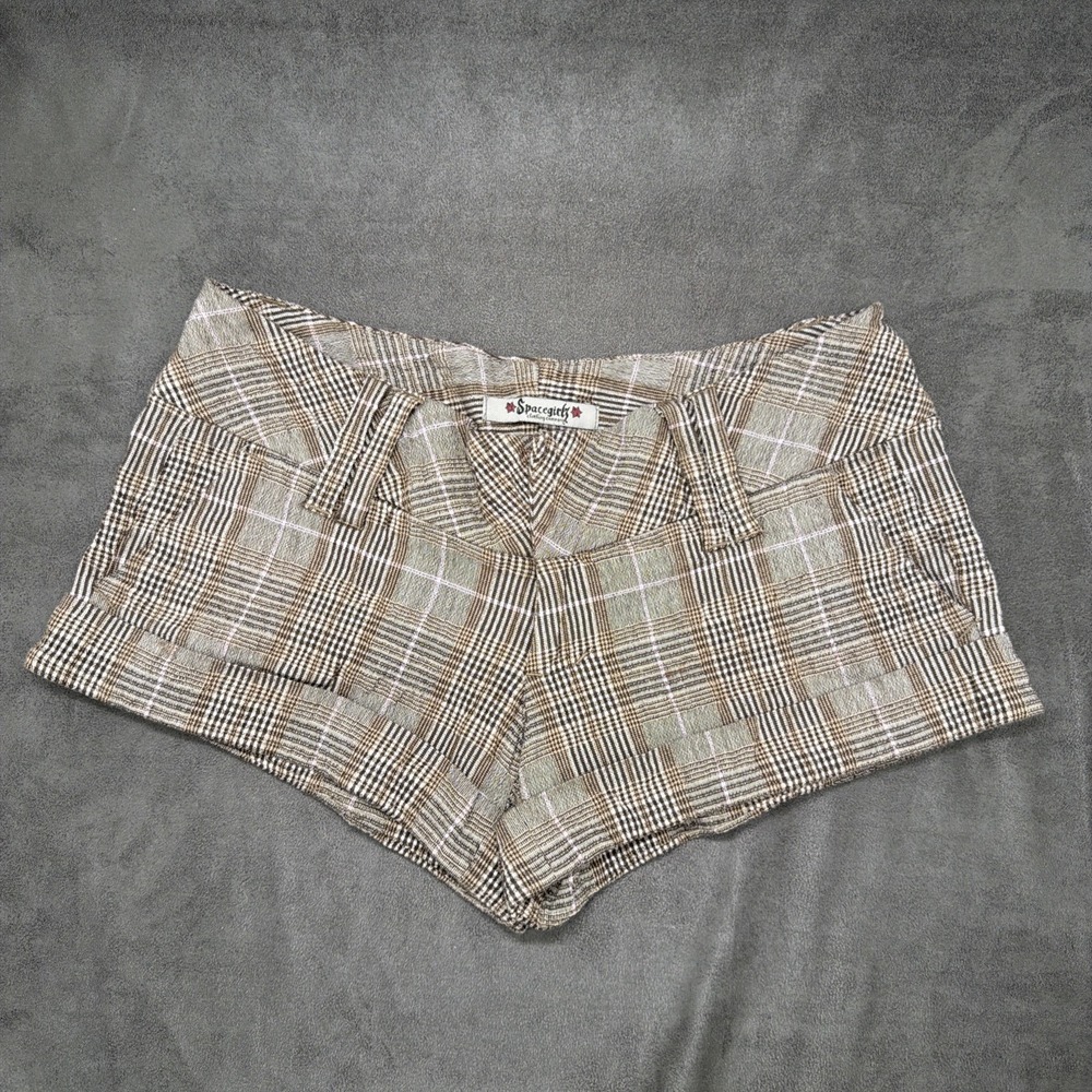 Y2K Spacegirlz Plaid Brown Low Rise Micro Shorts Size 1
